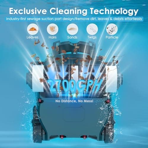Cordless Robotic Pool Cleaner, Wall Climbing, Lightweight, Extended Battery Life, 8L Large Capacity, Advanced Dual-Motor, X1 Auto Pool Vacuum for Inground & Above Ground Pools Up to 1100 Sq.Ft, Blue - Thumbnail 3