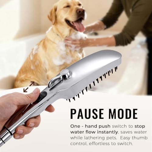 G-Promise 3 Mode Dog Shower Attachment with Pause Mode, Dog shower Sprayer with 100 Inches Hose, Metal Diverter, Adhesive Holder, for Fast and Easy Dog Bathing and Cleaning Indoor and Outdoor(Chrome) - Thumbnail 4