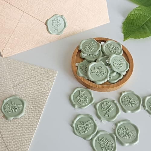Pilloze 50 Pcs Adhesive Green Rose Wax Seal Stickers, Adhesive and Easy to Use Green Rose Envelope Stickers, Rose Seal for Wedding Invitation or Envelopes, Scrapbooking - Thumbnail 5