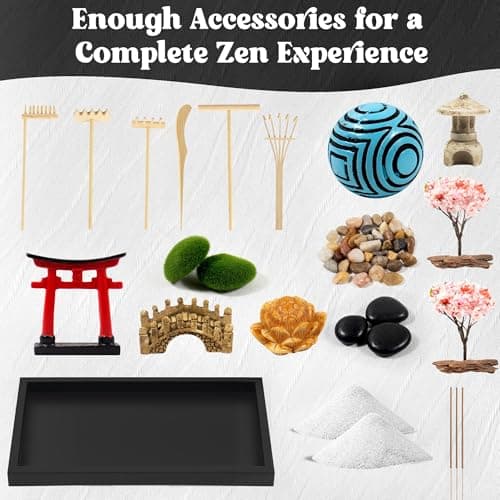 Wacloud Zen Garden Kit for Desk Decor – Japanese Mini Zen Sand Garden with 10+ Tools & Accessories, Bamboo Rakes, Torii Gate, Incense Holder & Gift Box – Stress Relief Desk Ornament for Home & Office - Thumbnail 5