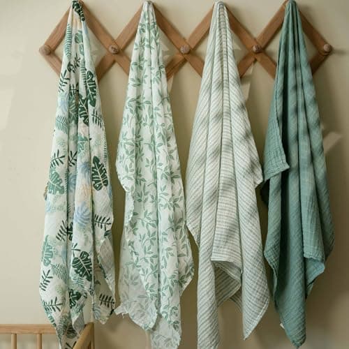 CIVARUA KIDS Muslin Swaddle Blankets for Newborn, 4 Pack Cotton Baby Blankets Neutral, Large 31.5 x 43.3 Breathable Soft Receiving Blanket, Essentials Swaddle Wrap Burping Clothes, Sage Green - Thumbnail 2