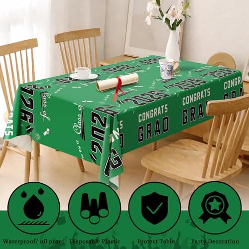 OHOME Graduation Decorations Class of 2026 - Graduation Party Decorations - Plastic Green Tablecloth for Class of 2026 - Party Favors Supplies Banner Backdrop,2 Pack - Thumbnail 4