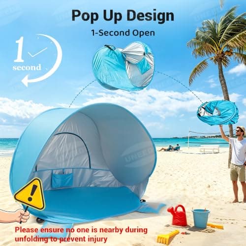 Baby Beach Tent Extra Large Pop Up Baby Tent with UV Protection - Spacious Family Sun Shelter for Parent & Child, Portable Beach Essentials (Blue, 53.1" x 36.6" x 37.4") - Thumbnail 4