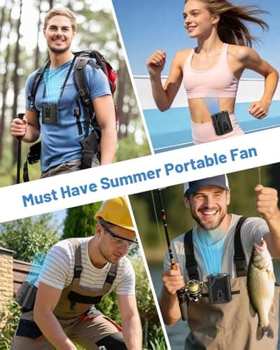 W & O Portable Fan Rechargeable,Personal Waist Clip on fan 4 Speeds & Flashlight Hands-FreeHanging Neck Fan, 20H Cooling For Outdoor Camping Travel (Black) - Thumbnail 3