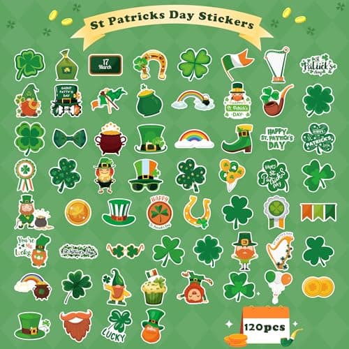 120 PCS St Patricks Day Stickers for Kids - St Patricks Day Decorations - St Patricks Day Accessories Shamrock Decorations,St. Patrick’s Day Crafts Gifts for Boys Girls - Thumbnail 2
