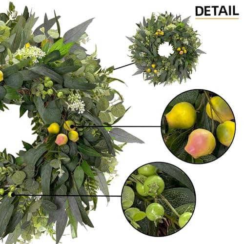 Hiptree 24 Inch Spring Eucalyptus Wreath for Front Door-Artificial Summer Greenery Wreaths Indoor Outdoor Decorations, Farmhouse Wall Decor-Fall, Winter,Easter,Green All Year Round,DIY Wreaths - Thumbnail 2