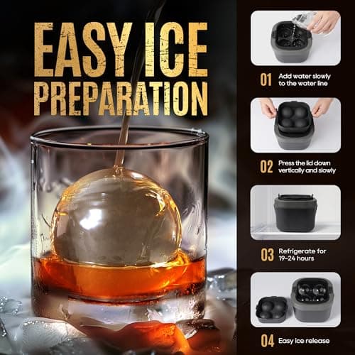 Mooues Clear Ice Ball Maker Mold, Whiskey Ice Cube Tray, 2.4 Inch Large Round Ice Molds for Cocktails Whisky Bourbon Liquor, Best Dad Ever Gifts for New Dad Husband Men who Have Everything - Thumbnail 5