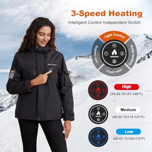 Brimekey Heated Jackets for Women with Fleece Lining, 20000mAh 7.4V Battery Pack Women's Heated Coat, 6 Heating Zones Windproof Waterproof Electric Hoodie Jacket Skiing Hunting - Thumbnail 3