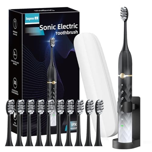 Seapeoa Electric Toothbrush Set, Equipped with 10 Brush Heads and Travel case, IPX8 Waterproof, 2-Minute Timer, 42000 high-Frequency Vibrations, 5 Modes, The First Choice for Gift Giving