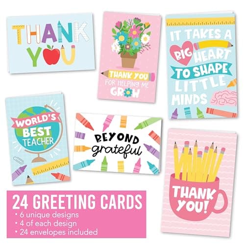 Hadley Designs 24 Teacher Thank You Cards with Envelopes - 6 x 4 Teacher Appreciation Cards Bulk, End of School Year, Graduation 2026, Teachers Appreciation Week, Thank You Teachers Card from Student - Thumbnail 3