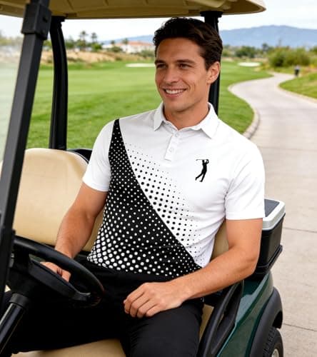 uideazone Mens Polo Shirts Short Sleeve Athletic Dry Fit Golf Shirt White Black Performance Golf Polos Classic Polo Jersey M - Thumbnail 6