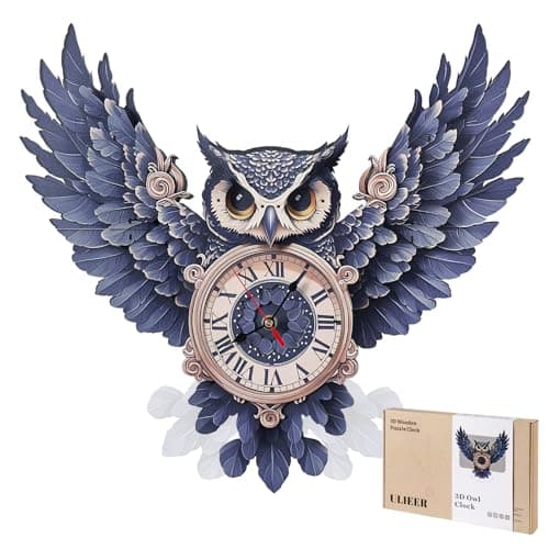 3D Puzzles for Adults Owl Clock Crafts for Adults Wooden Puzzles Home Wall Decor Pendulum Clock with Roman Numerals Gift for DIY