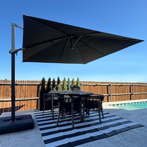 PURPLE LEAF 10' × 10' Patio Cantilever Umbrella with Base Outdoor Square Adjustable Offset Umbrellas with 360-degree Rotation and 8 Heavy Duty Metal Ribs for Garden Deck Pool Grey - Image 1