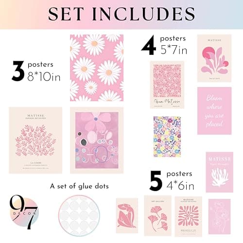 97 Decor Pink Wall Decor Aesthetic Pictures - Matisse Wall Art Pink Posters for Room Aesthetic, Abstract Danish Pastel Prins, Light Pink Dorm Wall Decor for College Girls Bedroom (8x10 Unframed) - Thumbnail 2