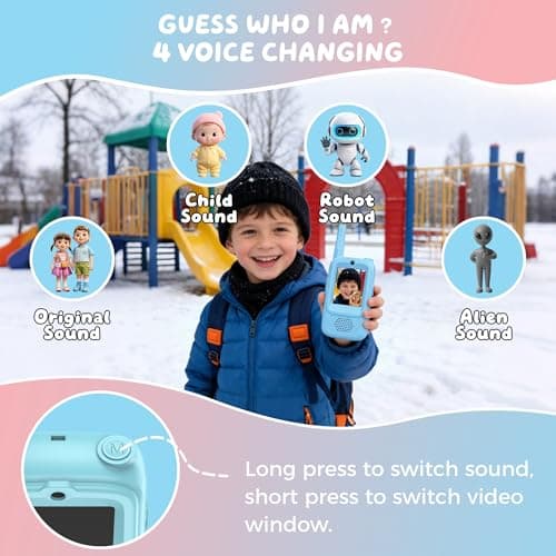 Video Walkie Talkies for Kids, 2 Pack Rechargeable Walkie Talkies with Screen, Long Range 2 Way Radio with 4 Voice Effects, Christmas Birthday Gifts for Age 3-12 Boys Girls Indoor/Outdoor/campin - Thumbnail 4