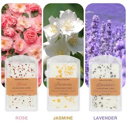 STRN Wax Melts Dried Floral Essential Oil Wax Cubes, Natural Soy Wax Cubes with Botanical Fragrance Rose, Lavender, Jasmine (3x2.5 oz), Long-Lasting Aromatherapy for Wax Warmers, Home, Yoga, Gifts - Thumbnail 2