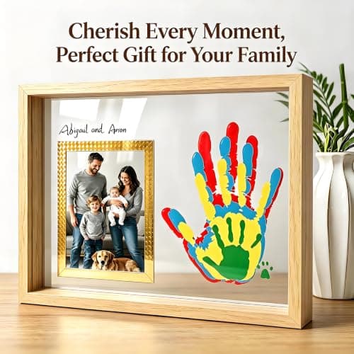 Horizontal Wood Family Handprint Kit 3D Frame Rustic Grandparents Gift - Thumbnail 2