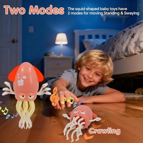LOriom Rechargeable Dancing Octopus Toy for Kids, Electric Interactive Toy with LED Lights & Music, Automatic Obstacle Avoidance, 2 Modes (Upright/Crawl), Gift for Boys Girls Aged 3 4 5 6 (Powder) - Thumbnail 2