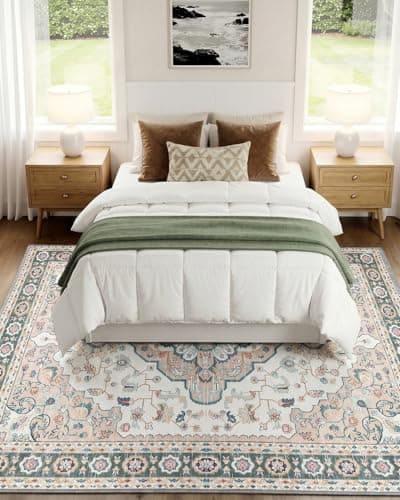 MINIDEAR 4x6 Area Rugs, Small Rugs for Living Room, Washable Rug for Bedroom Non Slip Vintage Rug with Floral Print Carpet Mat for Home, Khaki - Thumbnail 3