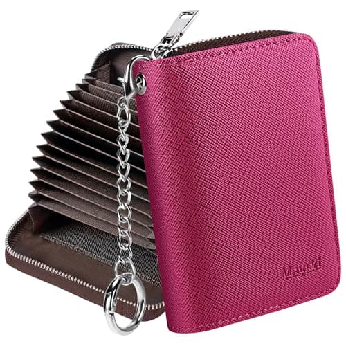 Mayski Credit Card Holder, Zipper Credit Card Wallet for Women, Small Accordion Card Cases Holder, KeyChain Wallet, Business Card Holder, Burgundy - Image 1