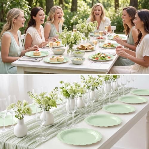 NatNarr 30 Pcs Sage Green Paper Plates 9 Inch Disposable Scalloped Easter Plates Cute Dessert Cake Plate Party Dinner Plate for Baby Shower, Wedding, Bridal Shower - Thumbnail 5