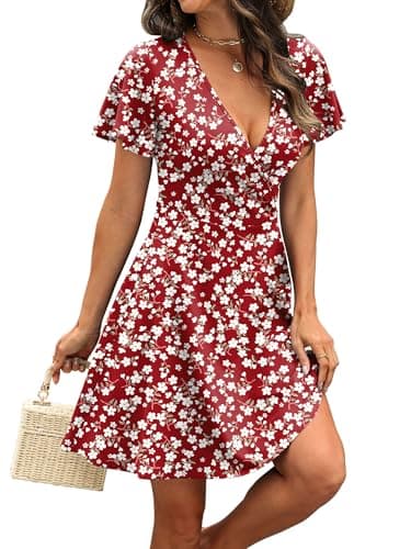 Dresses for Women 2026 Elegant Classy Wrap V Neck Summer Cruise Outfits Beach Vacation Clothes Dress Floral M - Thumbnail 4