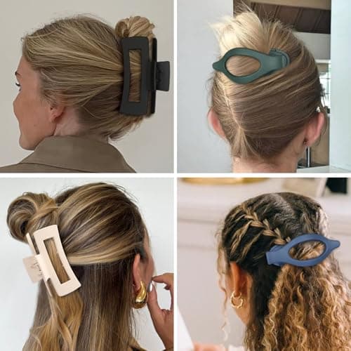 Hair Clips for Women 4.3 Inch Large Hair Claw Clips 8 pcs Square Claw Clips & Flat Hair Clips for Thick or Thin Hair French Concord Hair Barrettes Alligator Hair Accessories for Women (Dark Colorful) - Thumbnail 5