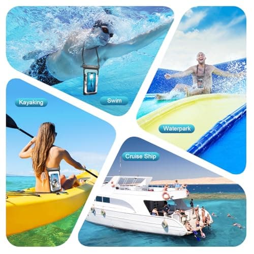 Rethuen Large Floating Waterproof Phone Pouch, 2Pack Cell Phone Dry Bag for iPhone 17 16 15 14 13 Pro Max Galaxy S24 S23 S22 All Phones, Float Water Proof Bag for Beach Water Park (Black + Pink) - Thumbnail 6