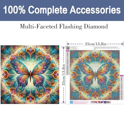 ijbnhd Butterfly Diamond Art Painting Kits for Adults, Full Drill Diamond Paintings for Beginners, Round 5D Diamonds Pictures Gem Art Painting Kits DIY Crafts Kits 14x14in - Thumbnail 2