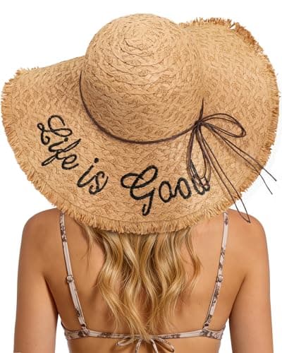 Sun Hats for Women Beach Hats for Women Packable Foldable Wide Brim Womens Sun Hat UPF 80+ - Khaki - Thumbnail 2