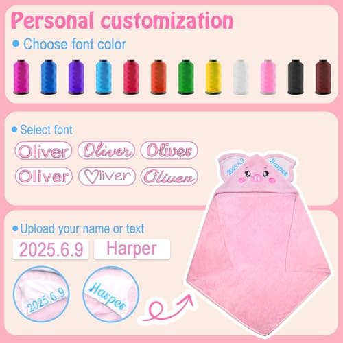 Individz Custom Hooded Bath Towel with Name, Personalized Highly Absorbent Bunny Towels, Baby Bath Towels for Girls Boys, Brithday for Baby, Toddler, Newborn (Piglet-Pink) - Thumbnail 6