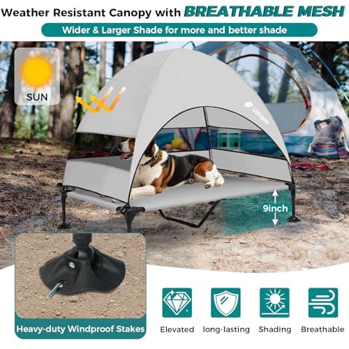 Libbipaw Windproof Elevated Dog Bed with Canopy & Stakes, 3-Sided 90% UV Block, Chew-Proof Teslin Mesh Mat for Large Dogs up to 150lbs(Grey X-Large) - Thumbnail 6