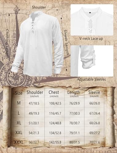 Verceco Mens Pirate Costume Outfit Renaissance Costume Men Medieval Outfit With Pirate Pants Shirts Sash Accessories (white, XX-Large) - Thumbnail 6