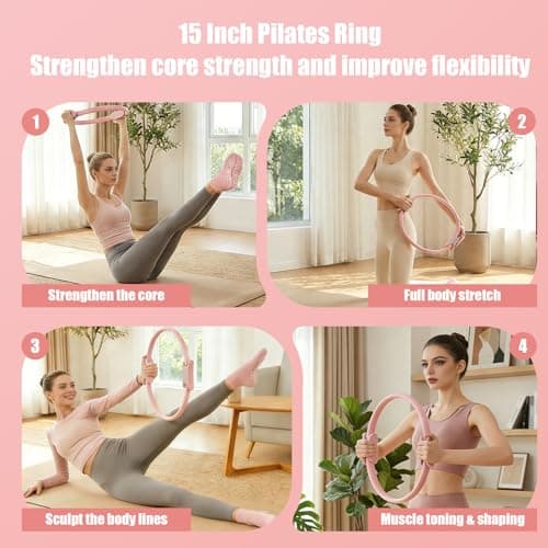 Binxalin 16 Pack Pilates Essentials Kit for Women, Home Pilates Equipment Ring and Ball Set, Fabric Booty Bands, Guide, Pilates Workout Kit for Starter at Gym Studio Travel - Thumbnail 2