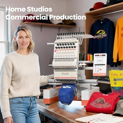 Poolin EOM 15-Needle Commercial Embroidery Machine,14.2"x9.5" Large Embroidery Area for Small Business User Friendly,for Hats,Cap & 3D Caps & Daily Orders,Auto Color Change & Trim,WiFi/USB Transfer - Thumbnail 4