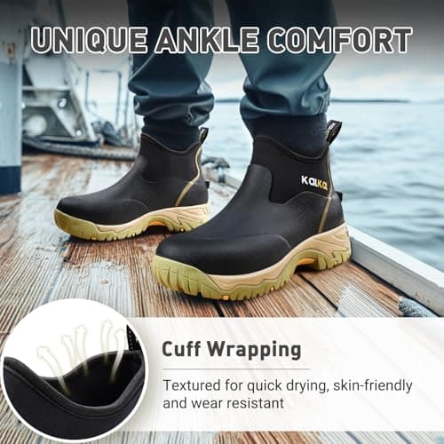 Kalkal Men's Rubber Boots, Waterproof Ankle Rain Boots, Insulated Working Booties with Comfortable Sports Sole, Outdoor Mud Boots for Yard Chore (Seaweed Mocha,Size9) - Thumbnail 5