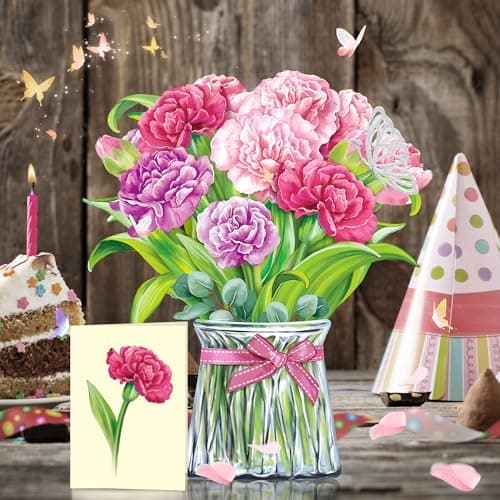 Airpark Pop Up Flower Cards, 3D Paper Flowers Bouquet Birthday Card 10’‘ with Blank Note and Envelope, Mother's Day, Get Well Greeting, Anniversary, Thank You Gifts Cards for Women Mom Girls Friends, Pink Carnations - Thumbnail 6