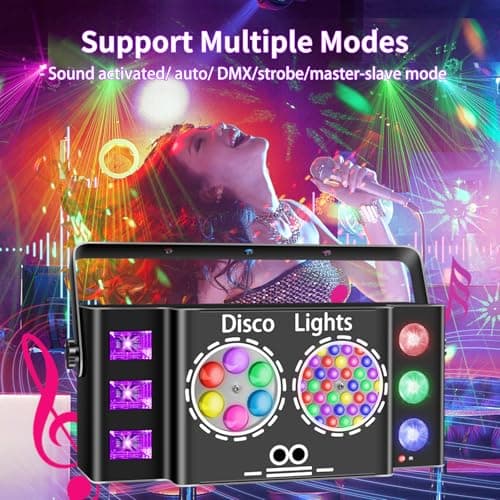 3-in-1 DJ Party Lights - 11.82" Large Professional Stage Light with DMX512, 40" Long Power Cable, Sound Activated Strobe Effects, RGB LED Projector with Remote for Club, Wedding, Bar - Thumbnail 2