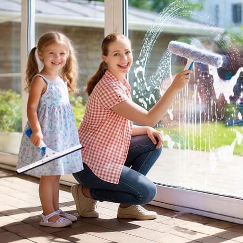 Mitclear Professional Window Cleaning Kit 14IN, Windows Cleaner Tool with Silicone Squeegee, Microfiber Scrubber & Cloth, Window Washing Equipment or Home Shower Glass Doors Car Windshield - Thumbnail 3
