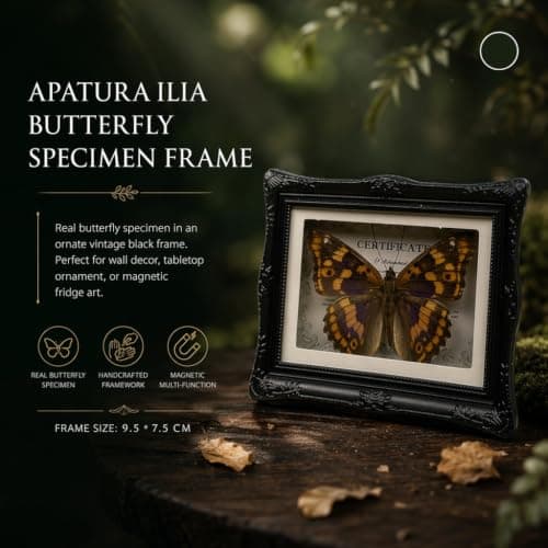 1Pcs Real Butterfly Framed Handmade, Taxidermy Butterfly Shadow Box Collection, Framed Butterfly Taxidermy for Oddities and Curiosities Gifts Tabletop Ornaments (#14-butterfly Specimen+photo Frame) - Thumbnail 2