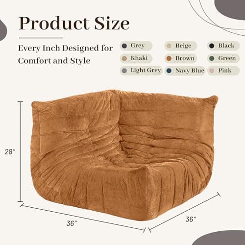 HABUTWAY Bean Bag Chair, Memory Foam Bean Bag Chairs for Adults, Fireside Corner Chair Lazy Floor Corner Sofa for Living Room, Bedroom, Dorm, Office (Brown) - Thumbnail 2