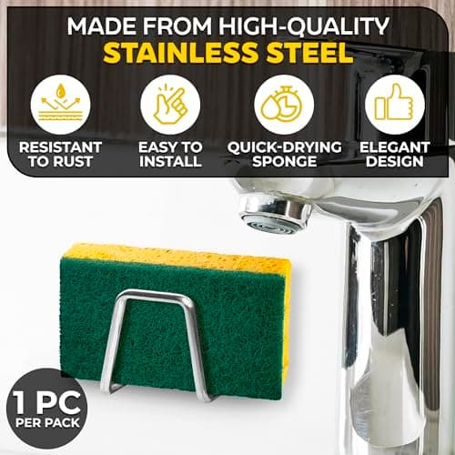 Stainless Steel Sponge Holder for Kitchen Sink – Compact & Durable Kitchen Sink Sponge Holder – Easy to Install, Keeps Item Dry, Saves Storage Space | Suitable for Metal, Glass, Ceramic, Wood & More - Thumbnail 3