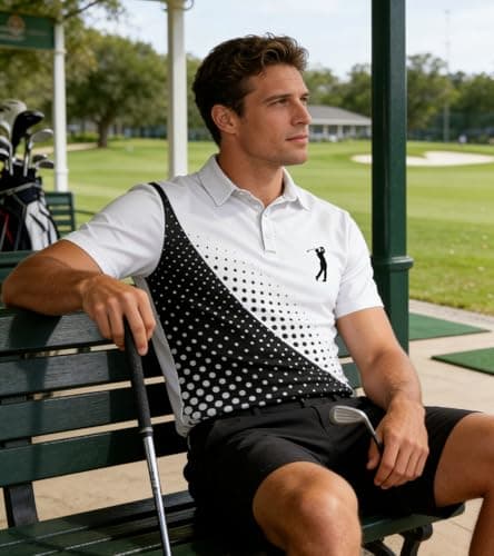 uideazone Mens Polo Shirts Short Sleeve Athletic Dry Fit Golf Shirt White Black Performance Golf Polos Classic Polo Jersey M - Thumbnail 5