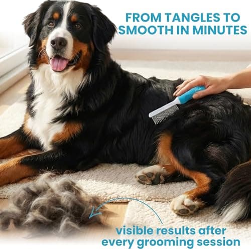 Poodle Grooming Comb - Metal Dematting Comb with Long & Short Stainless Steel Teeth for Removing Matted Hair & Knots, Safe and Gentle for Dogs & Cats - Thumbnail 3