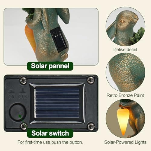 PETAFLOP Cute Garden Decor Bunny Statue with Solar Carrot, Outdoor Rabbit Figurines for Patio Balcony Lawn Porch Yard Decorations, Birthday Housewarming Gifts for Father Women Mom Grandma - Thumbnail 3