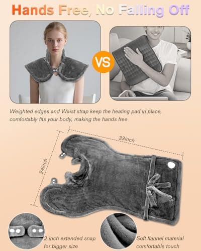 Heating Pad for Neck and Shoulders and Back Pain Relief, Electric Heat Pad Large Size 24”X33” with 4 Timers, 6 Heat Levels, Auto-Off, Birthday & Mothers Day Gifts for Women Men Mom Dad, Dark Gray - Thumbnail 4