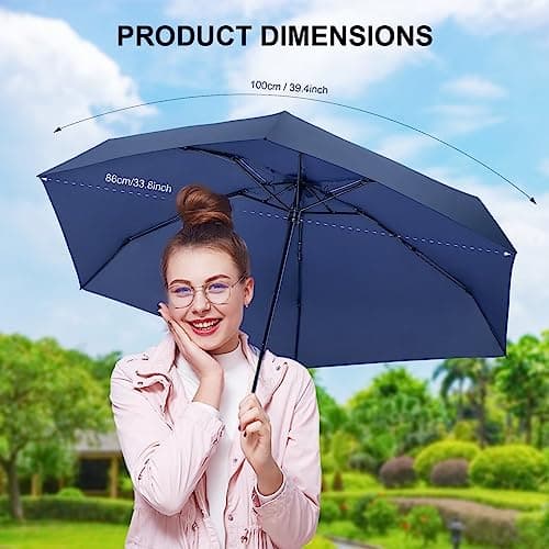 LEAGERA Compact Travel Umbrella with Case - Mini Umbrella for Purse, Small Lightweight &Tiny Design Perfect for Parasol Outdoor Sun&Rain Umbrellas,Dark Blue - Thumbnail 2