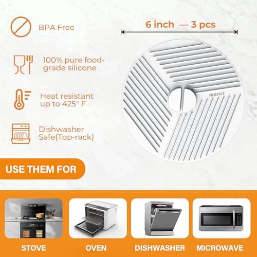 FINENUT 3 Pack 6 Inch Silicone Lids for Bowls, Microwave Splatter Cover Food Storage Universal Multi-Use Pot Holders Trivet Mats, Heat Resistant Dishwasher Safe for Cups Mugs Kitchen Food Containers - Thumbnail 2