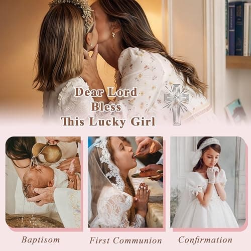 C-leen First Holy Communion Gifts for Girls - 18K White Gold Plated Initial Cross Heart Necklaces First Baptism Communion Confirmation Letter N Necklace Easter Gifts for Kids Teens - Thumbnail 6