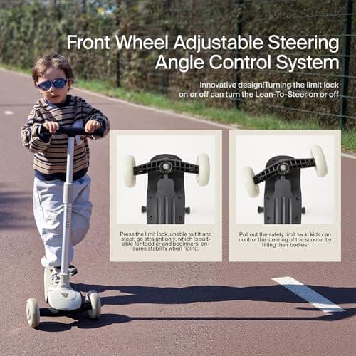 BEIESTATE 3 Wheel Scooter for Kids Ages 3-18, Up to 220 Lbs, Kids Scooter with Adjustable Lean-To-Steer Switch, Foldable, Lightweight, Wide Anti-Slip Deck, Adjustable Height Handlebar, Light-Up Wheels - Thumbnail 3